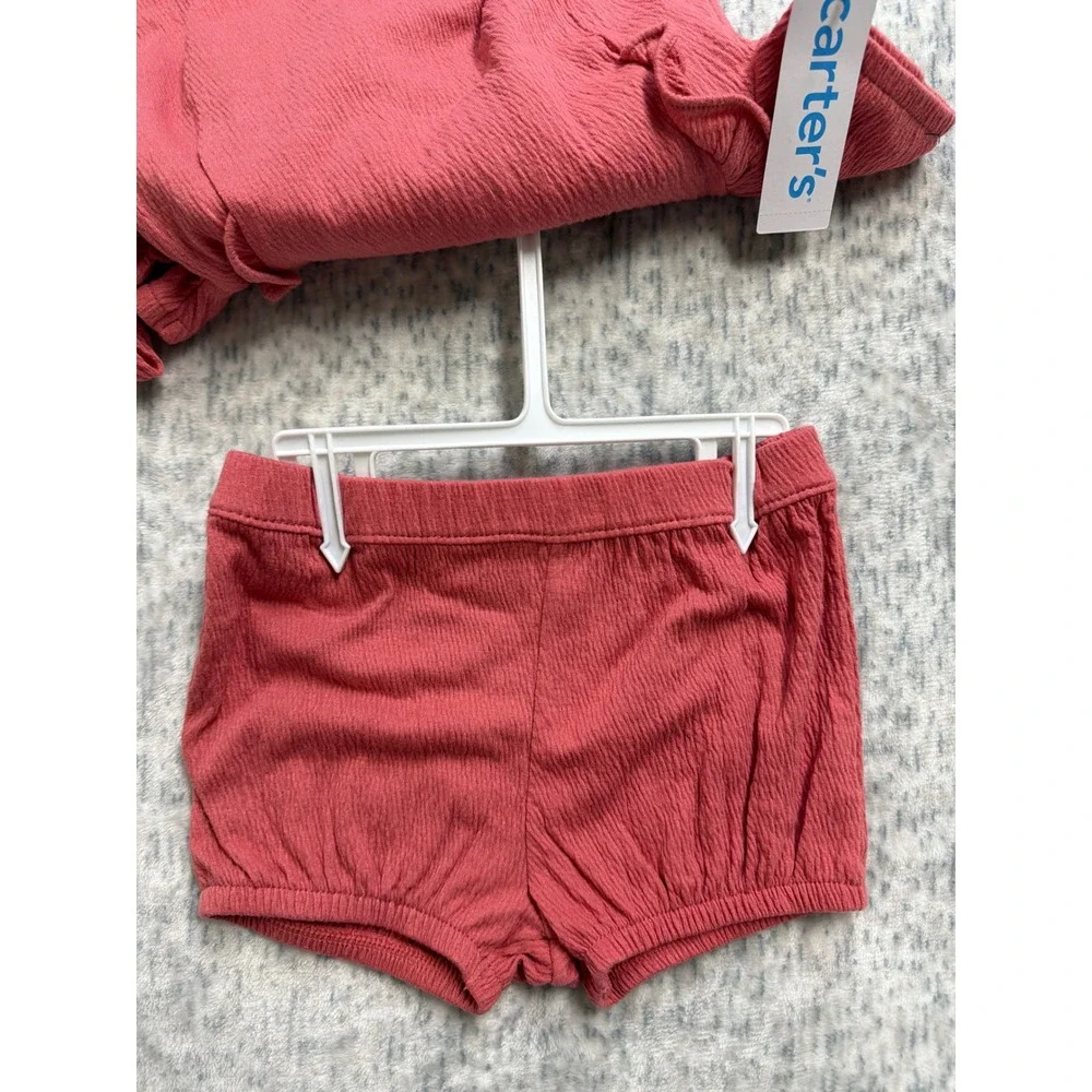 Carters Baby Girl 3-Piece‎ Gauze Set Top Bloomers Headband Coral Pink 24M NEW